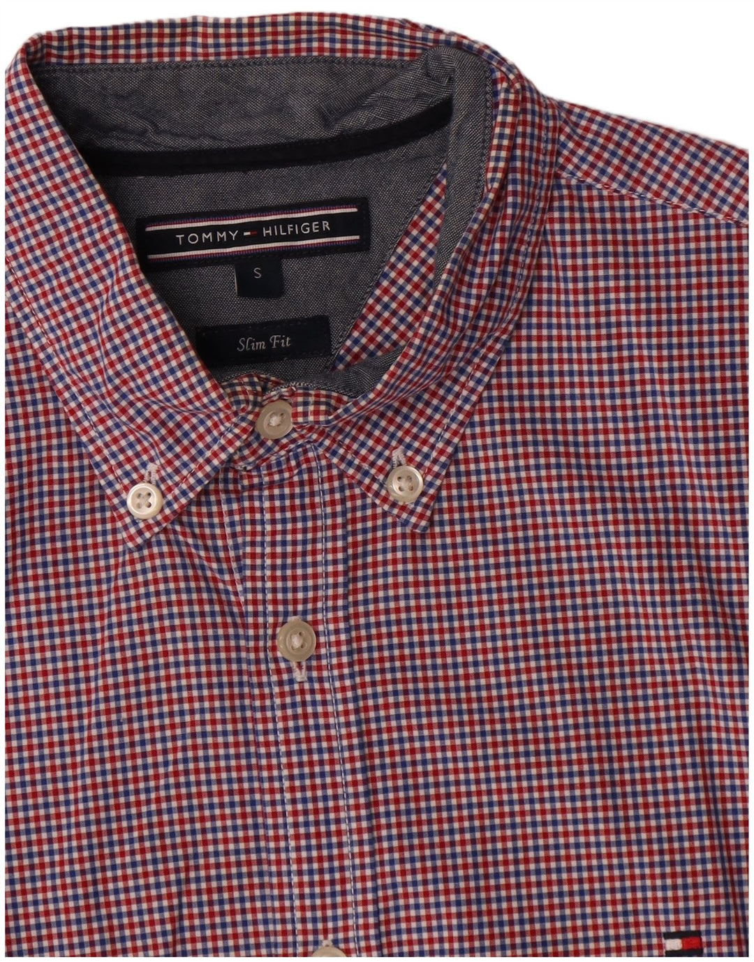 Tommy Hilfiger Herre Slim Fit Skjorte Lille Rød Gingham Bomuld
