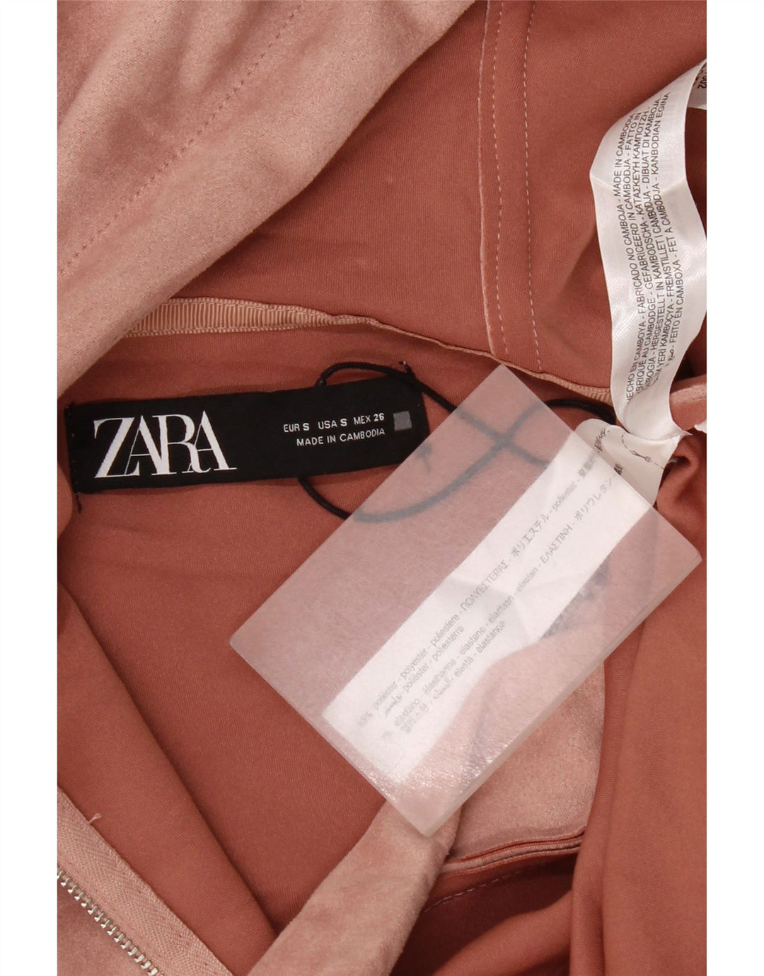 Zara Dame Oversized Zip Neck Hoodie Jumper UK 10 Small Pink Polyester