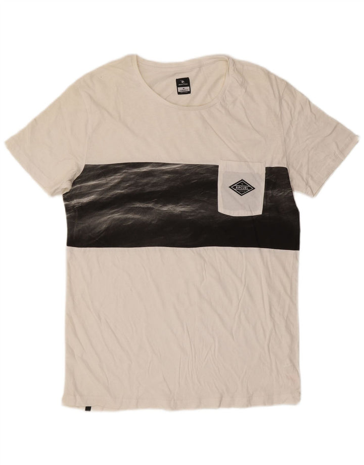 Rip Curl Herre Standard Fit T-Shirt Top Medium White Colourblock Bomuld