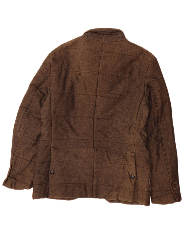 Massimo Dutti Mens Padded Jacket EU 48 Medium Brown Flecked Cotton