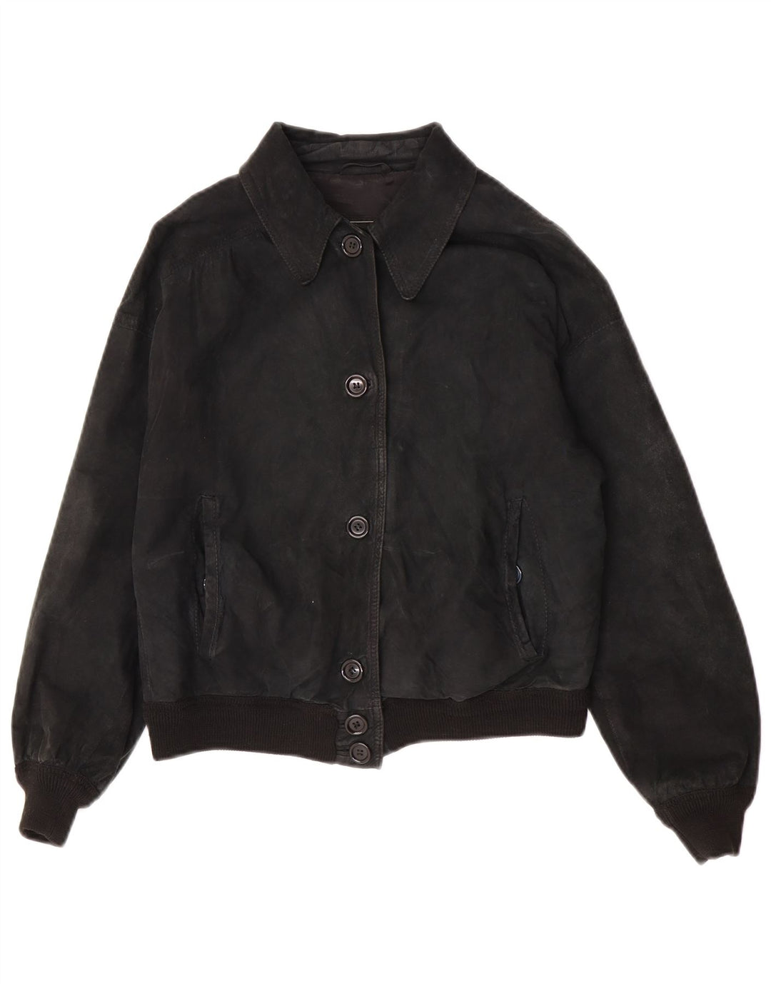 Vintage Dame Crop Ruskindsjakke UK 14 Medium Black