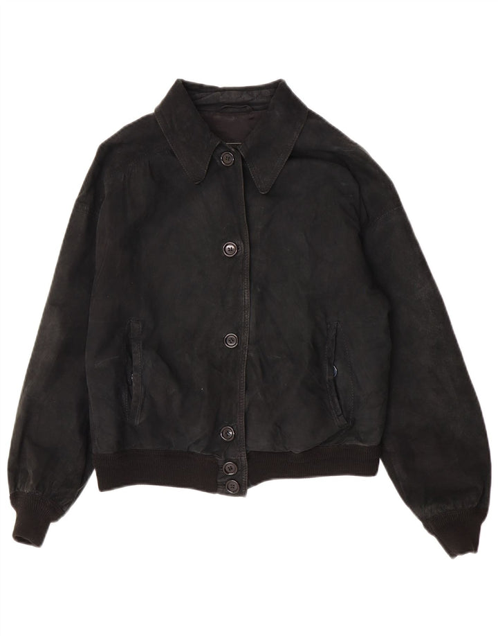 Vintage Dame Crop Ruskindsjakke UK 14 Medium Black