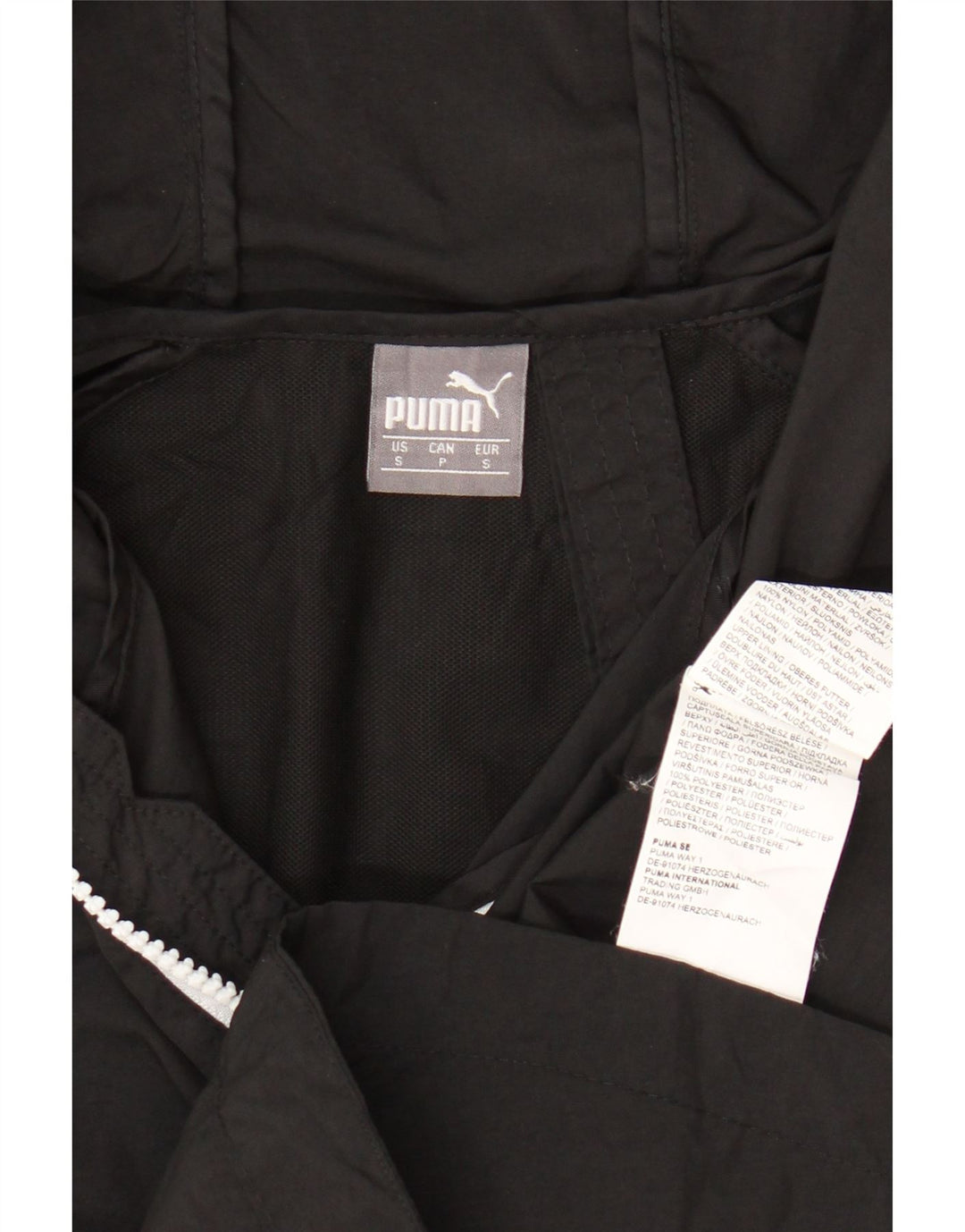 PUMA Mens Graphic Hooded Anorak Jacket UK 36 Small Black Polyester