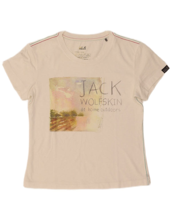 Jack Wolfskin Dame Grafisk T-Shirt Top UK 6 XS Hvid