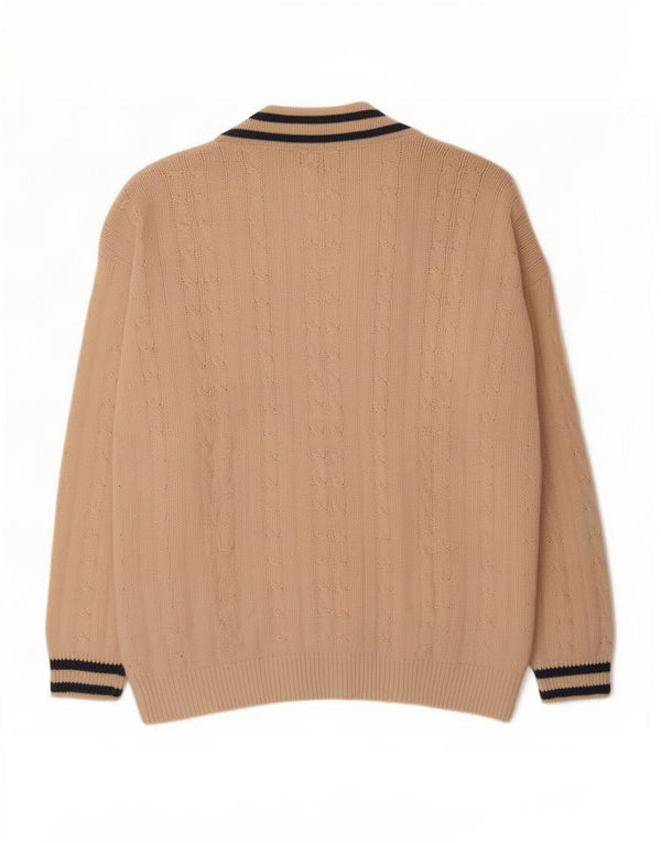 Stefanel Herre Cardigan Sweater Large Off White Stribet Bomuld