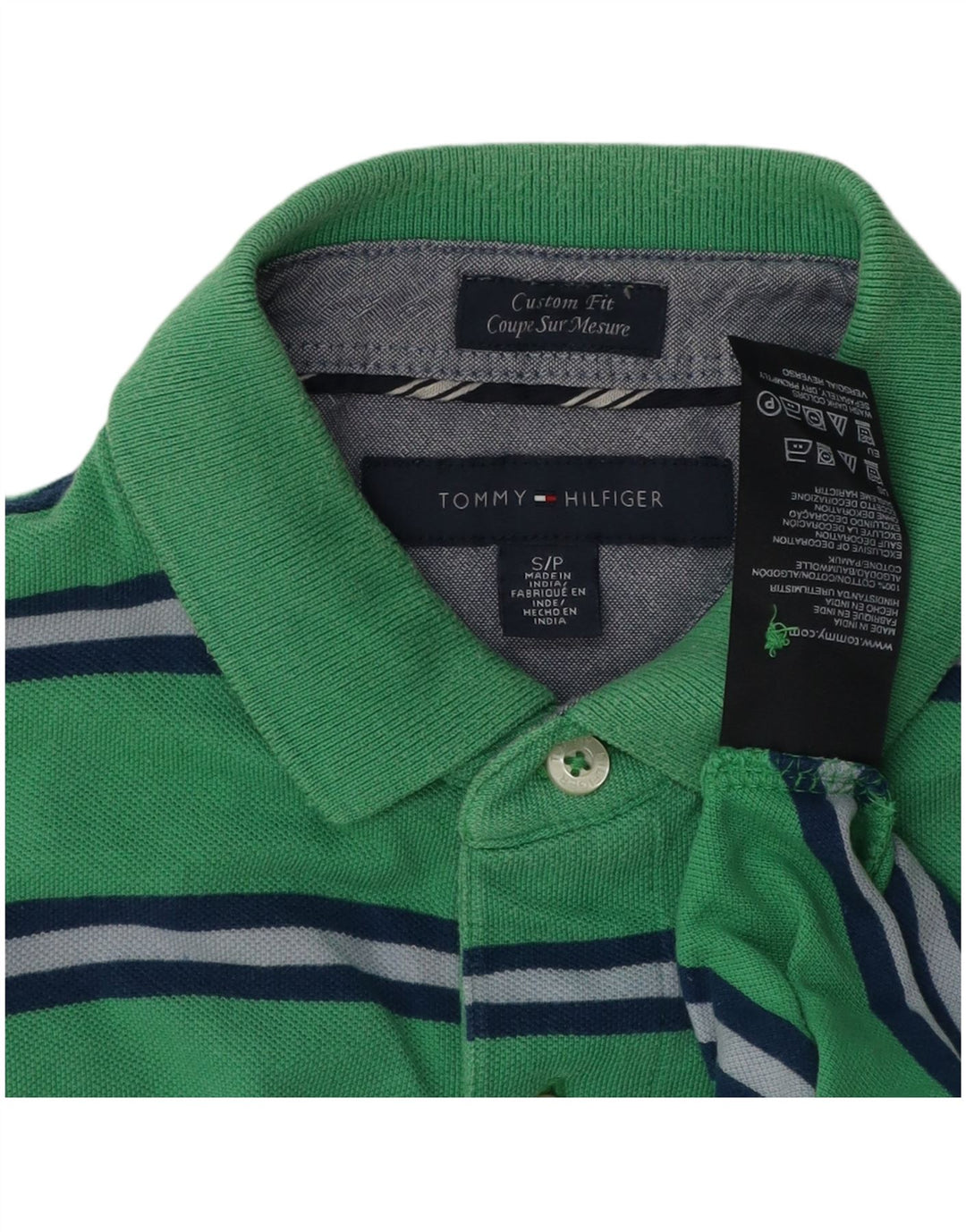 TOMMY HILFIGER Herre Custom Fit Polo Shirt Lille grøn stribet bomuld