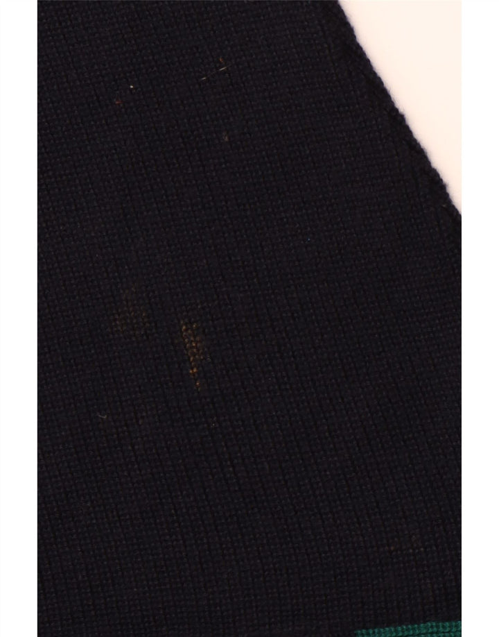 VINTAGE Herre Boat Neck Jumper Sweater XL Navy Blue Colourblock Uld