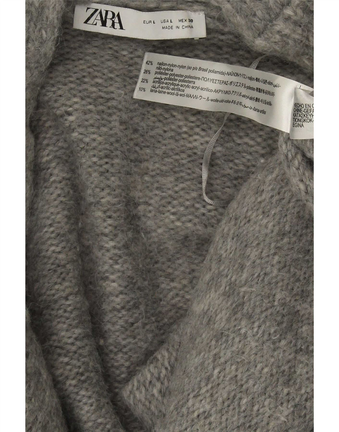 Zara Womens Oversized Front Tie Cardigan Sweater UK 16 Large Grå Nylon