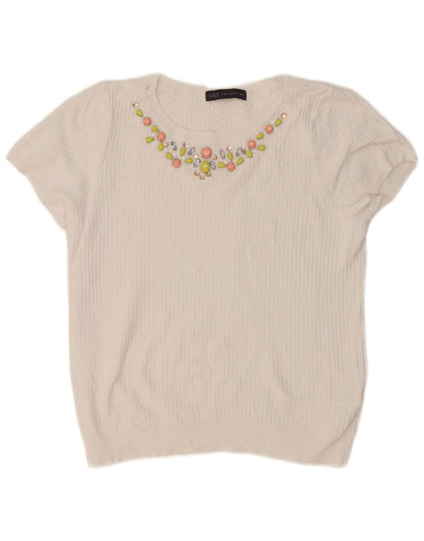 Marks & Spencer Dame Crop T-Shirt Top UK 10 Small White Bomuld