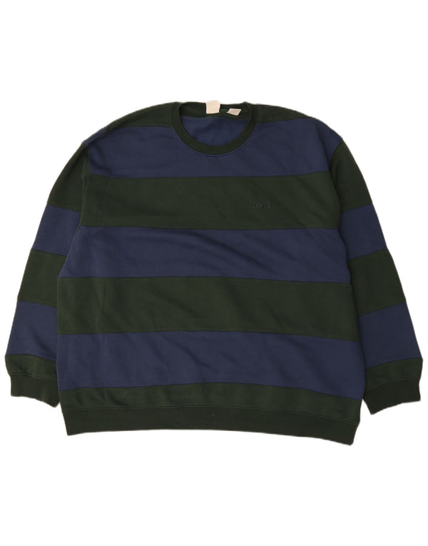 Levi's Herre Relaxed Fit Sweatshirt Jumper 2XL Grøn Stribet Bomuld