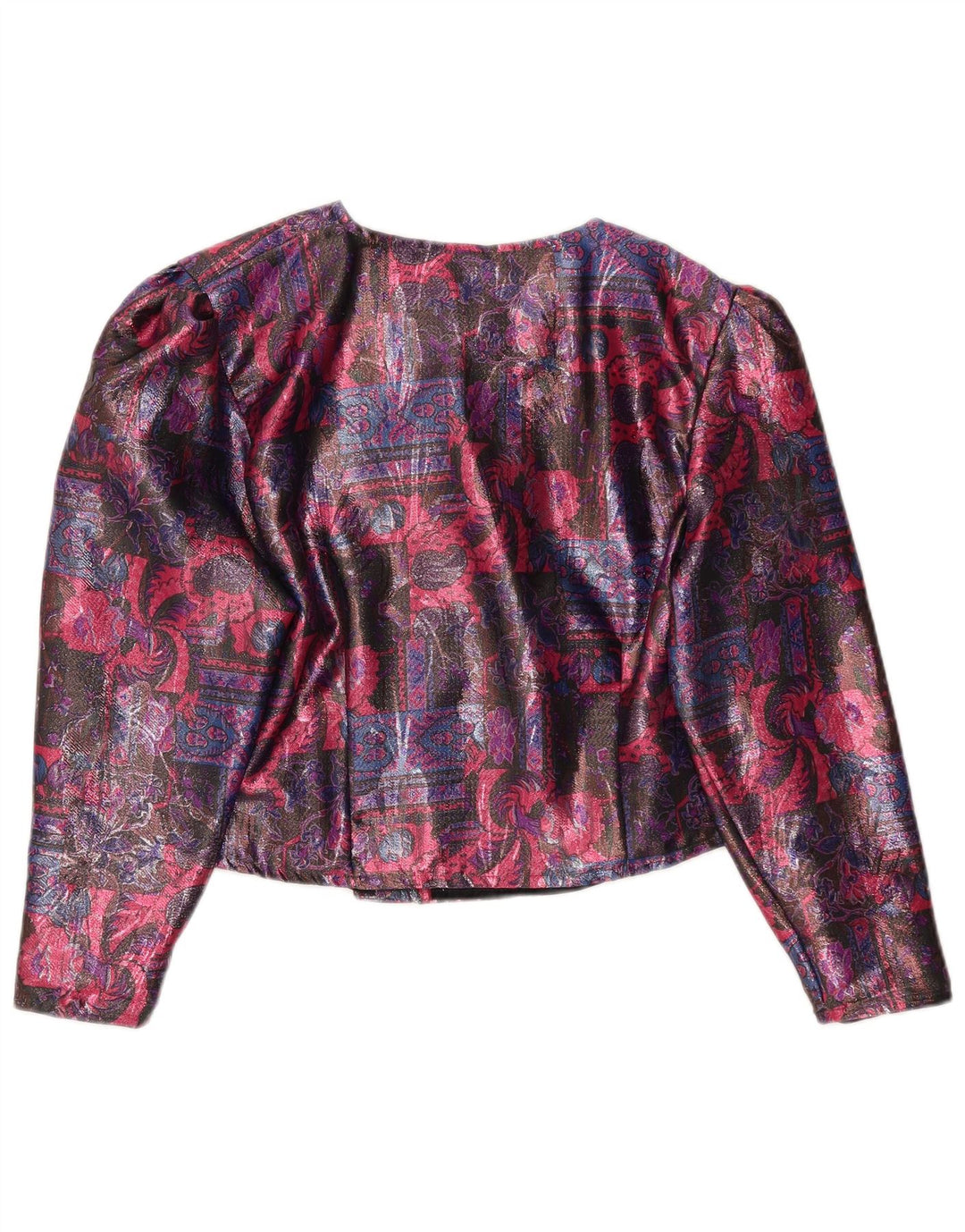 Vintage Dame Crop 4 Button Blazer Jacket UK 16 Large Multicolored Floral