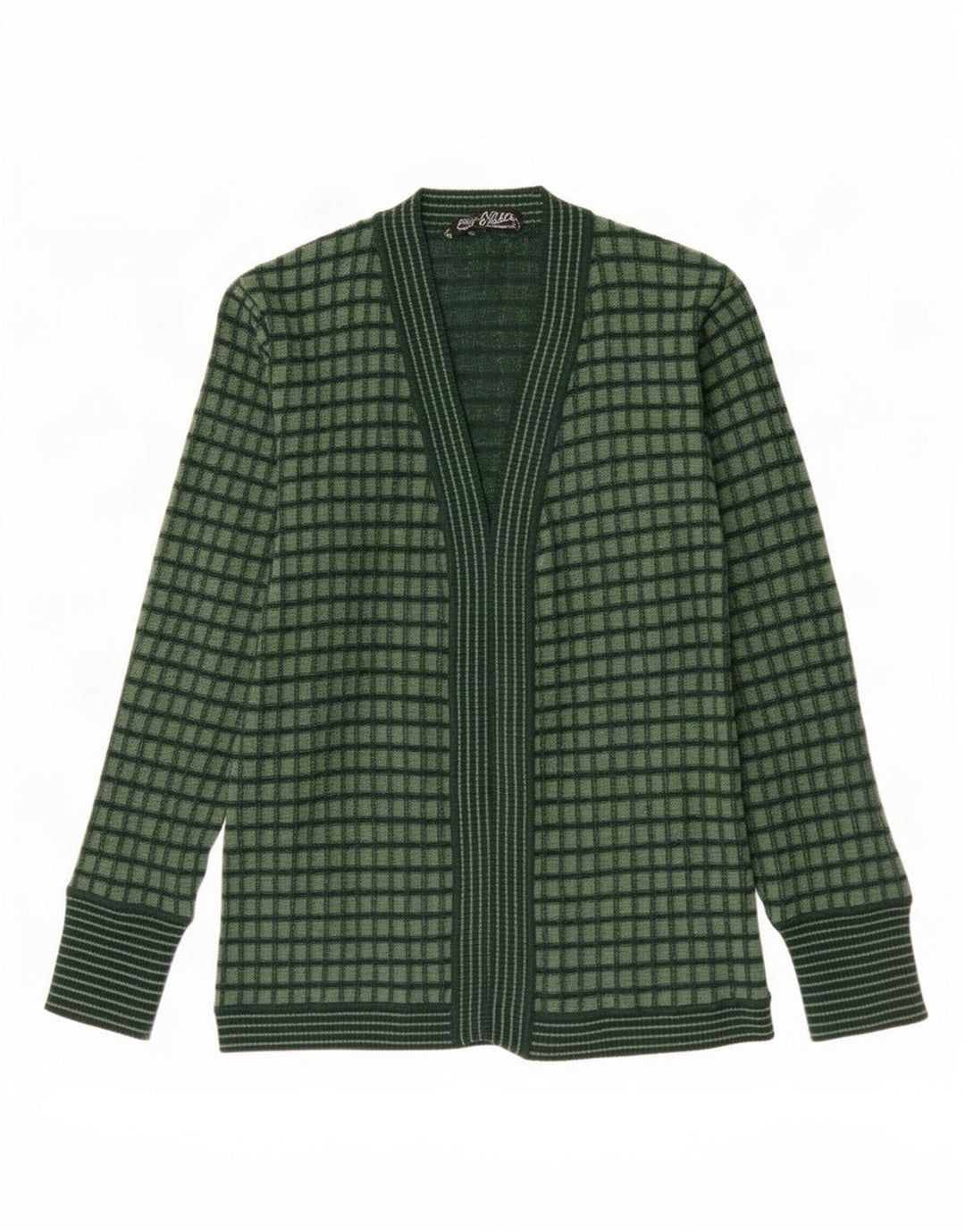 Vintage Dame Open Cardigan Sweater IT 44 Medium Green Check