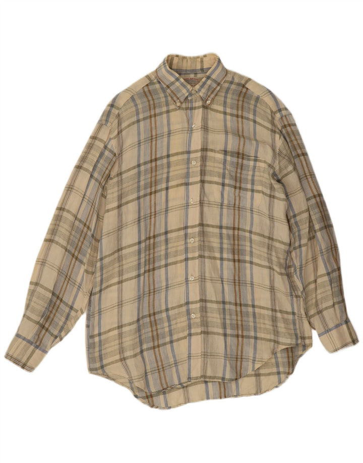 Vintage herreskjorte str. 39 15 1/4 Medium beige ternet linned