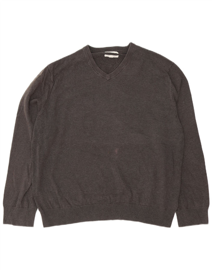 MARKS & SPENCER Herre V-hals sweater 2XL Grå Bomuld