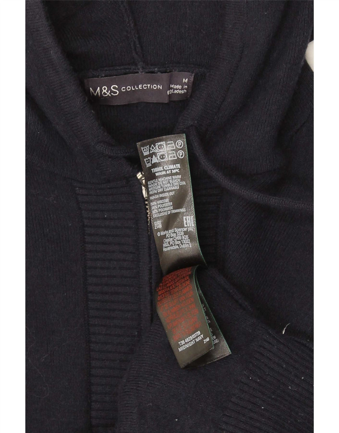 Marks & Spencer Damestrik Hættetrøje med lynlås UK 12 Medium Navy Blue