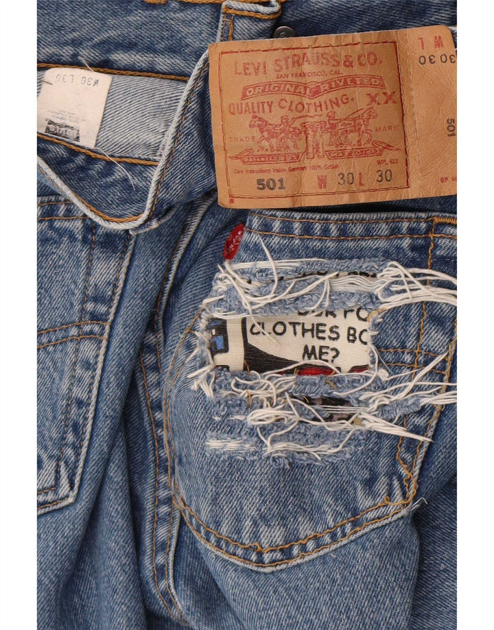 Levi's Womens 501 Distressed Straight Jeans W30 L30 Blå Bomuld