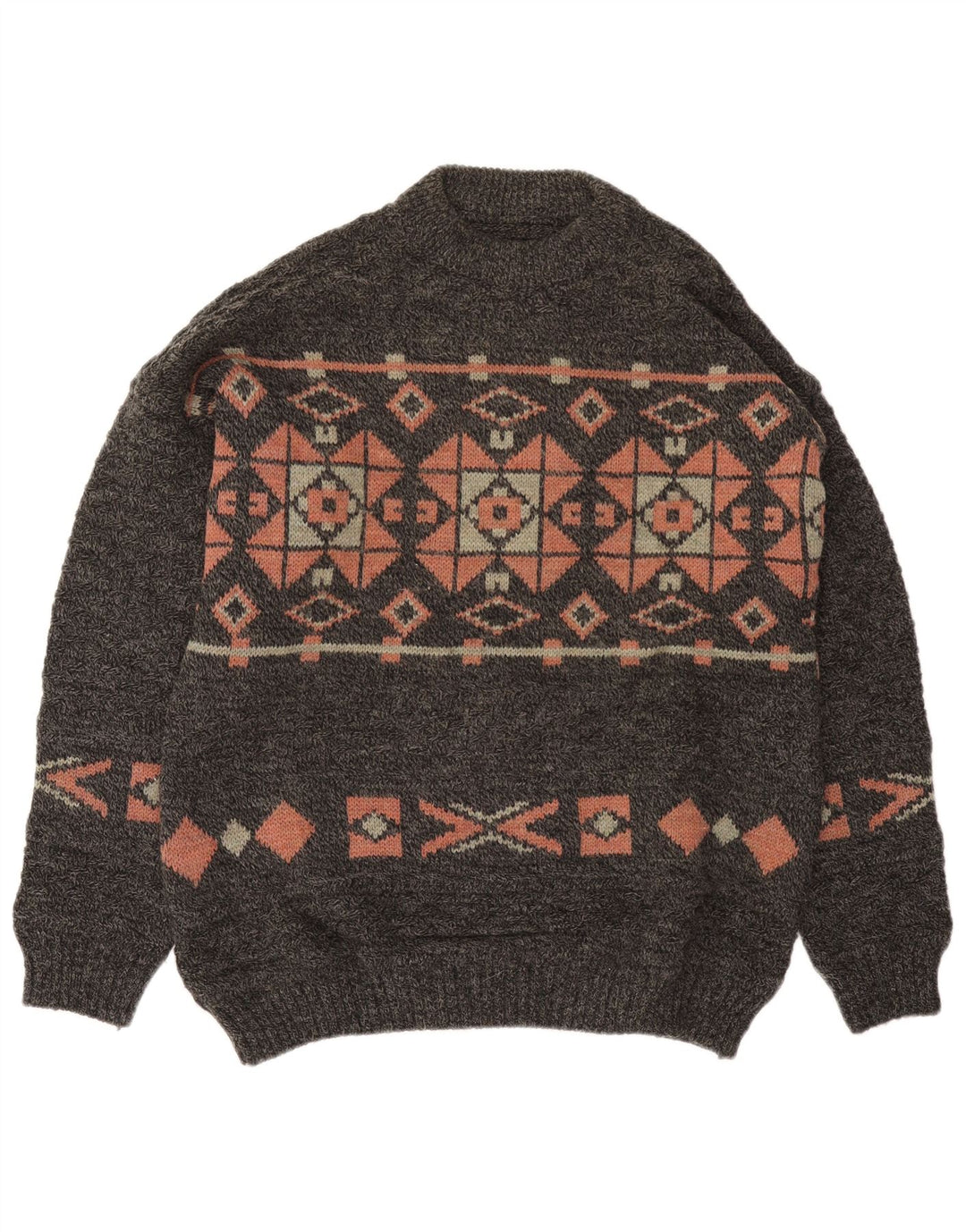 Vintage Herre rund hals sweater Large Grey Fair Isle