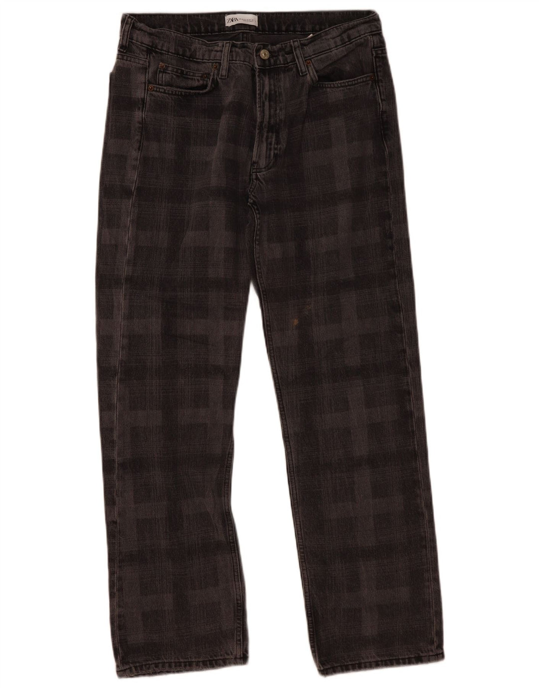 Zara Straight Jeans til kvinder EU 42 Large W32 L30 Grå ternet bomuld