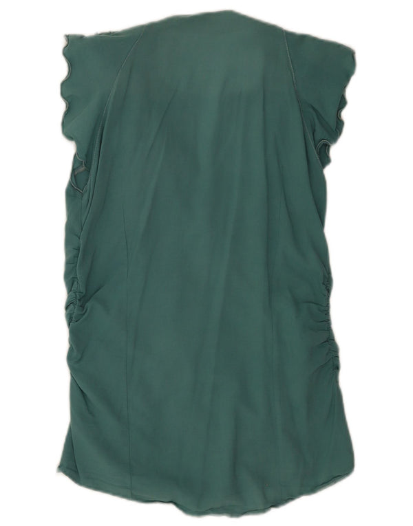 Pinko kvinders kortærmet flæse foran bluse UK 12 Medium Green