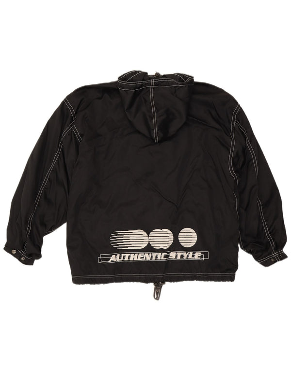 Vintage Herre grafisk regnjakke med hætte UK 40 Large Black