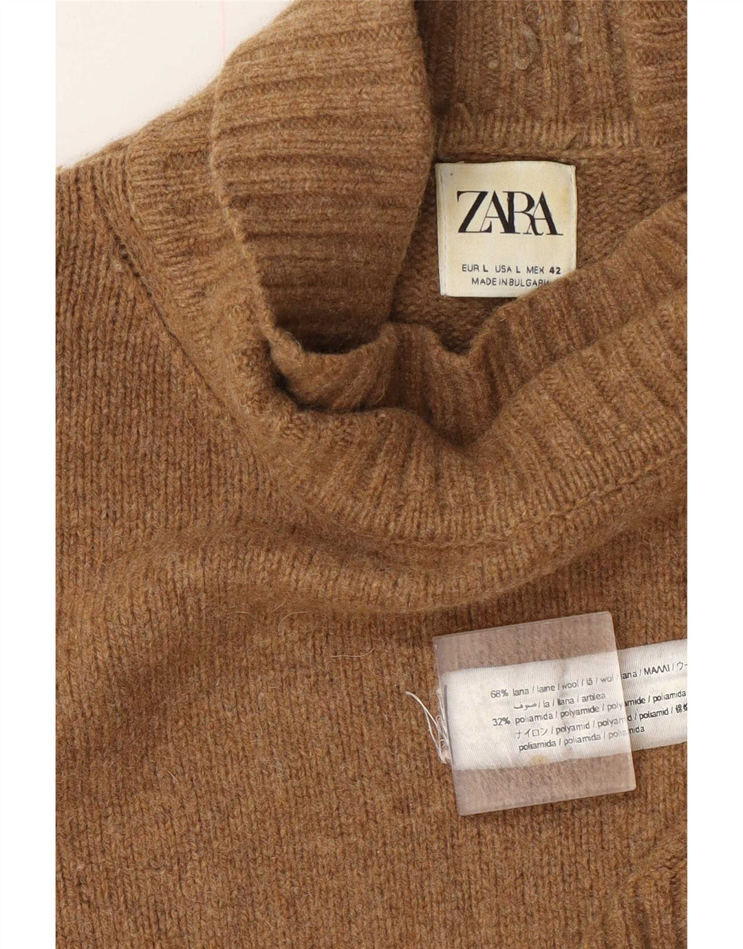 Zara Herre Rullehalstrøje Sweater Stor Beige Uld