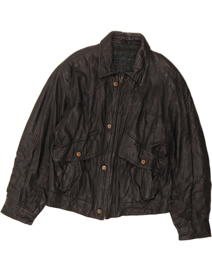 VINTAGE Womens Leather Jacket UK 18 XL Black Vintage Vintage and Second-Hand Vintage from Messina Hembry 