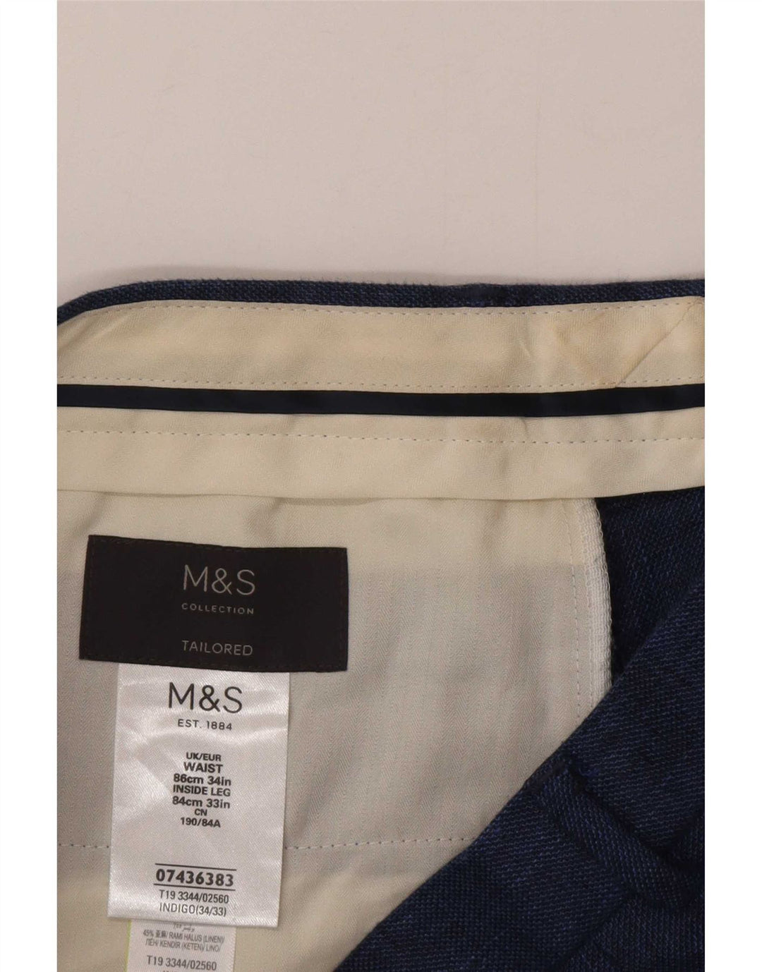 Marks & Spencer Herre skræddersyede lige jakkesætsbukser W34 L32 Marineblå