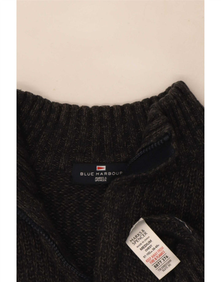 Marks & Spencer Herre Blue Harbor Zip Neck Jumper Sweater Medium Grå Silke