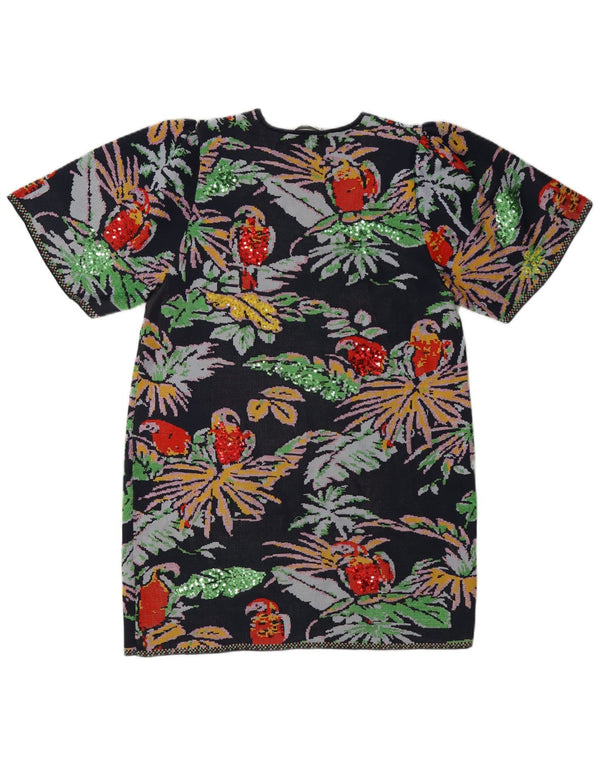 Zara Dame Kortærmede Jumper Dress UK 10 Small Navy Blue Floral