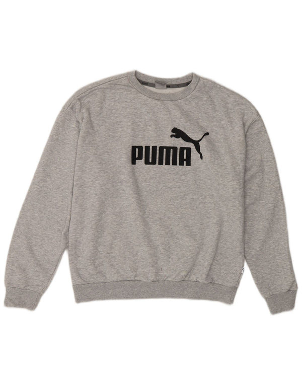 PUMA Graphic Sweatshirt Jumper UK 14 Medium Grey Flecked Bomuld