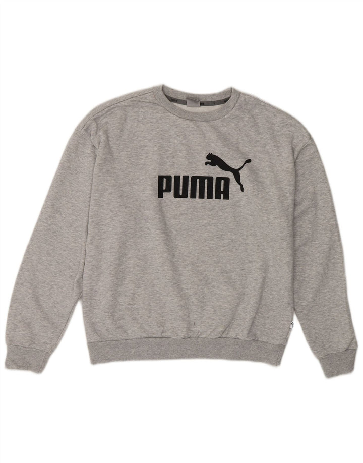 PUMA Graphic Sweatshirt Jumper UK 14 Medium Grey Flecked Bomuld