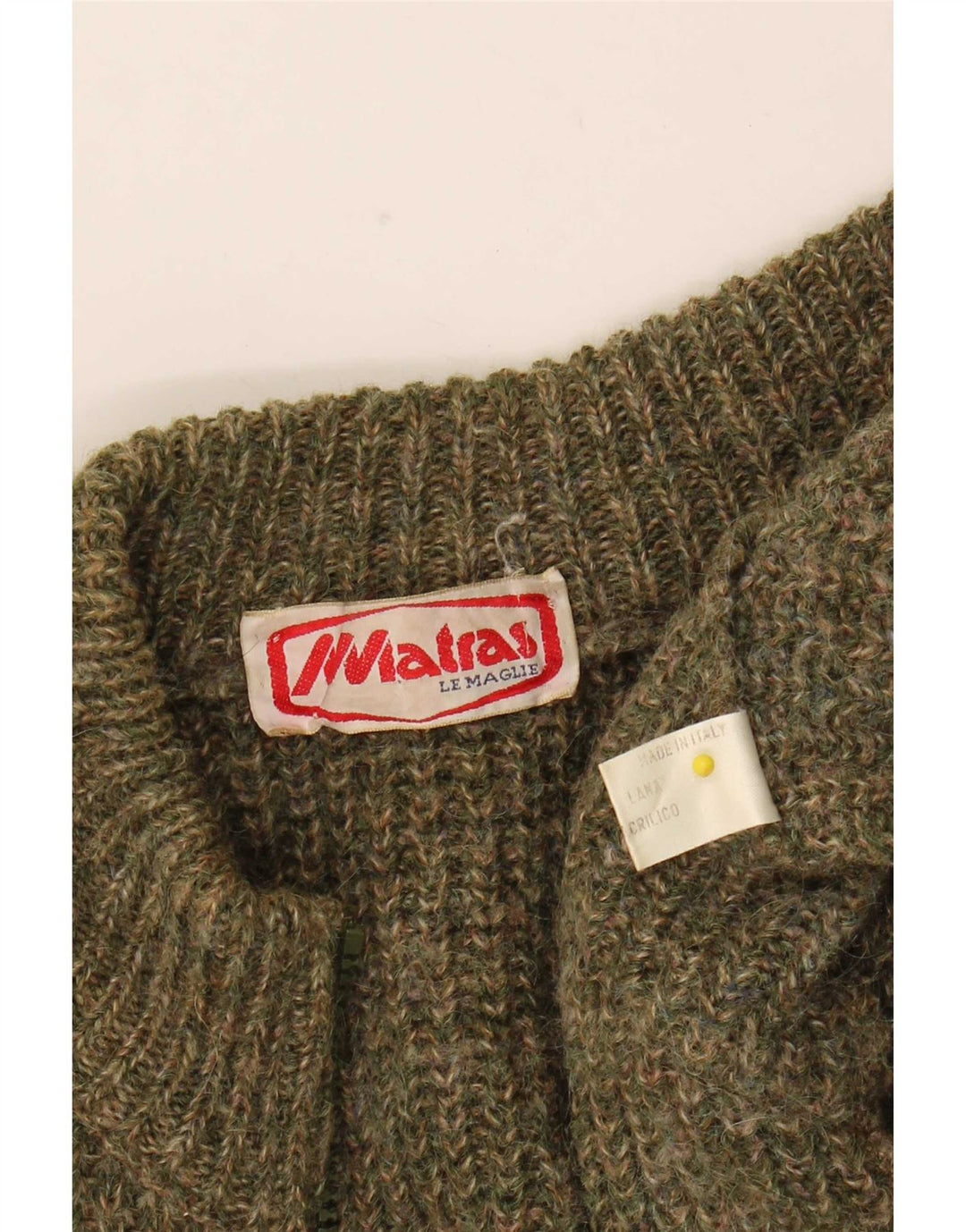 Vintage herre cardigan sweater med fuld lynlås Medium Khaki Flecked Wool