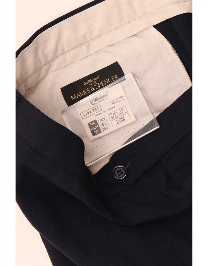 Marks & Spencer Herre tilspidsede jakkesætsbukser W40 L29 Marineblå polyester