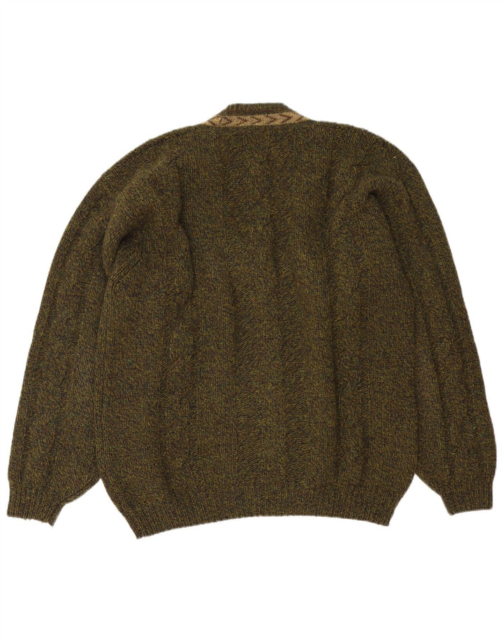 Macalastair Herre V-hals sweater Stor Khaki Geometrisk Uld