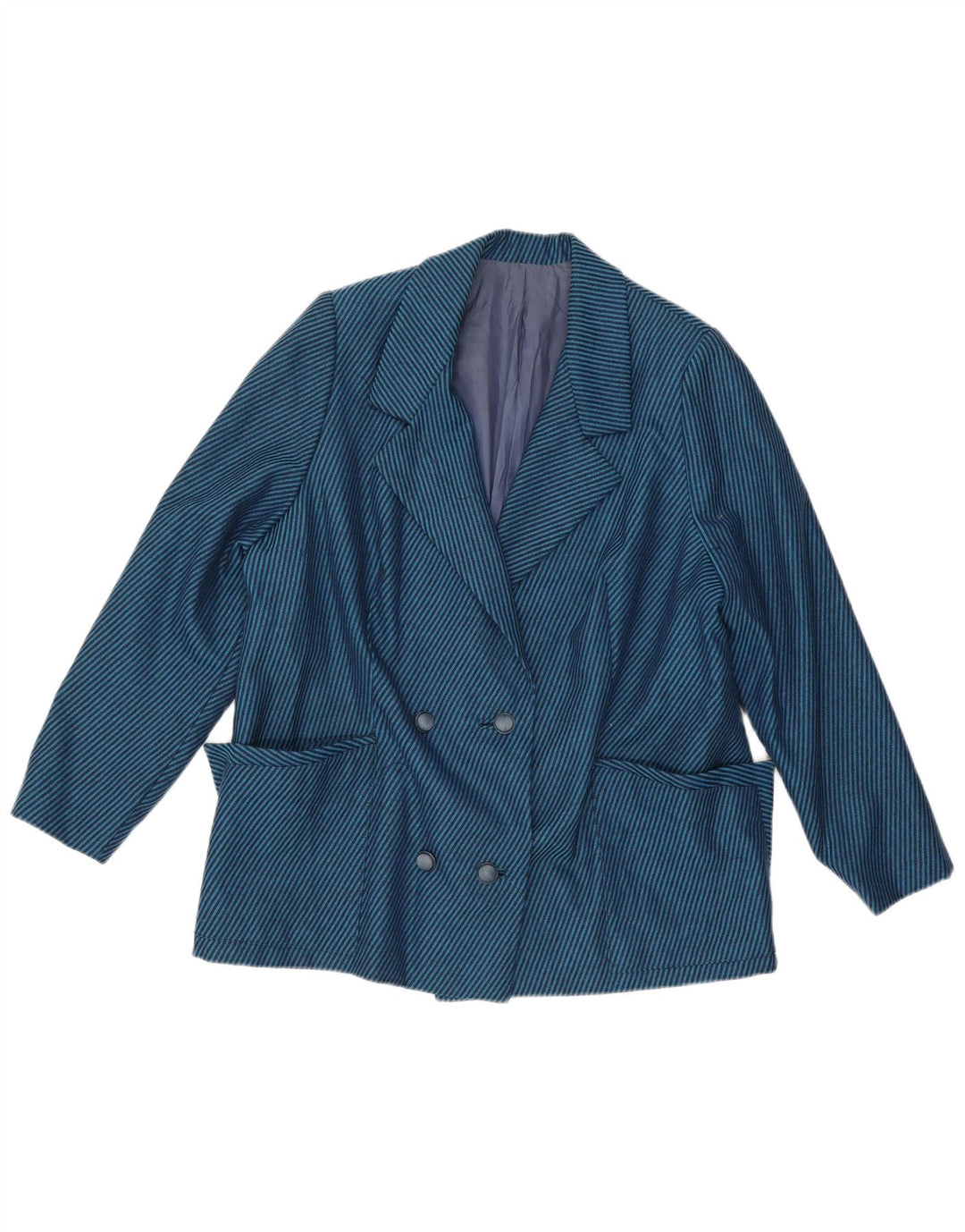 Vintage Dame Dobbeltradet Blazer Jacket UK 18 XL Blå Stribet