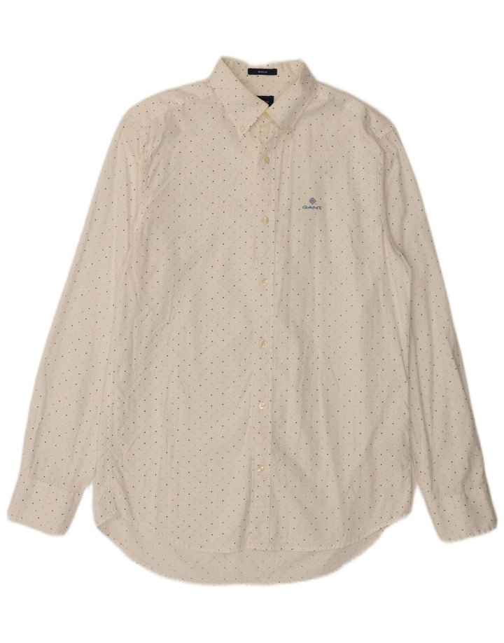 Gant Herre Regular Fit skjorte størrelse 15 Medium White Polka Dot Bomuld