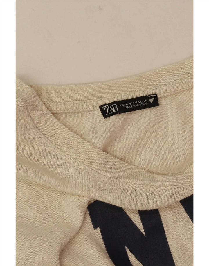 Zara Graphic T-Shirt Top UK 12 Medium White