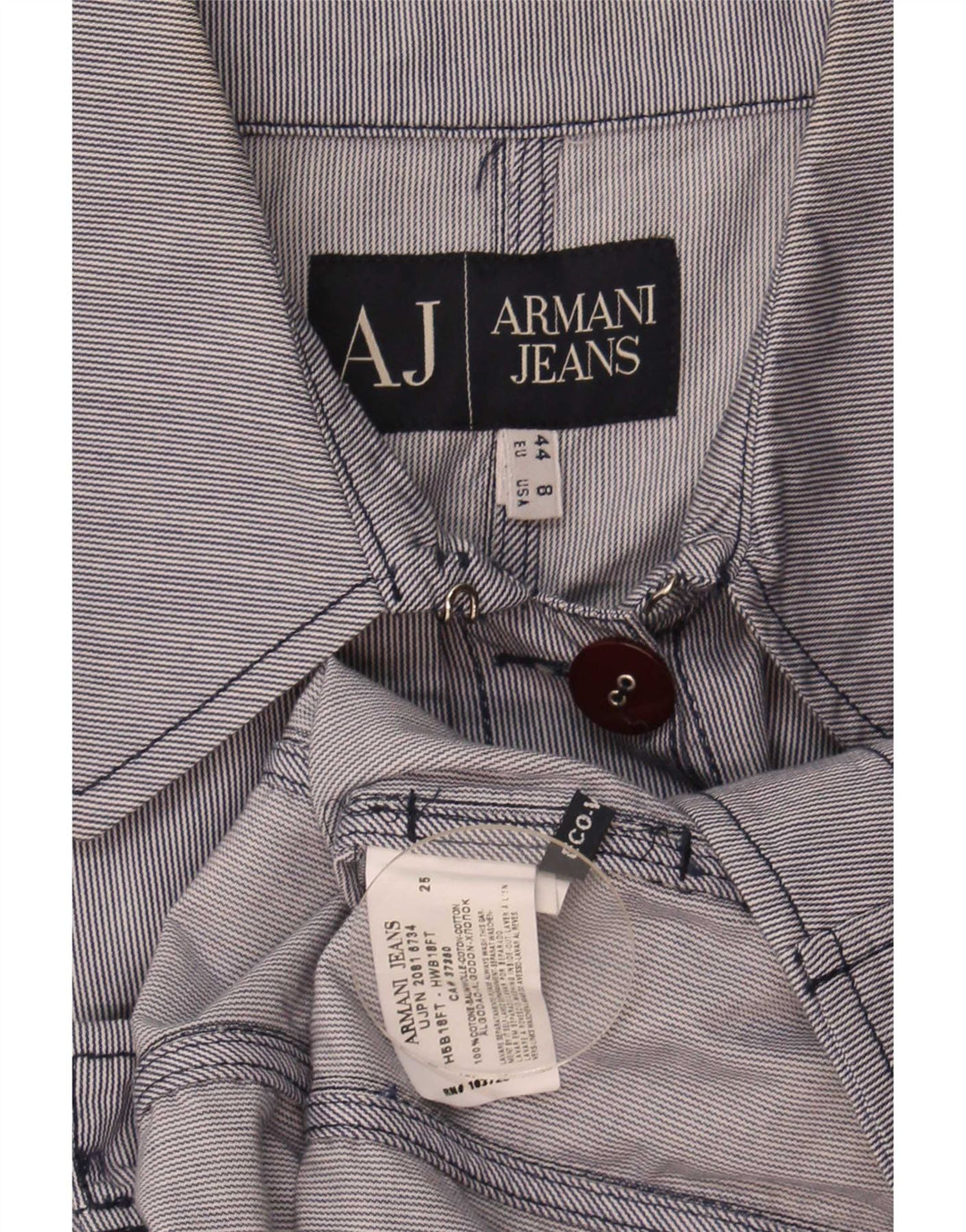 Armani Jeans Dame Bomber Jacket US 8 Medium Blue Pinstripe Bomuld