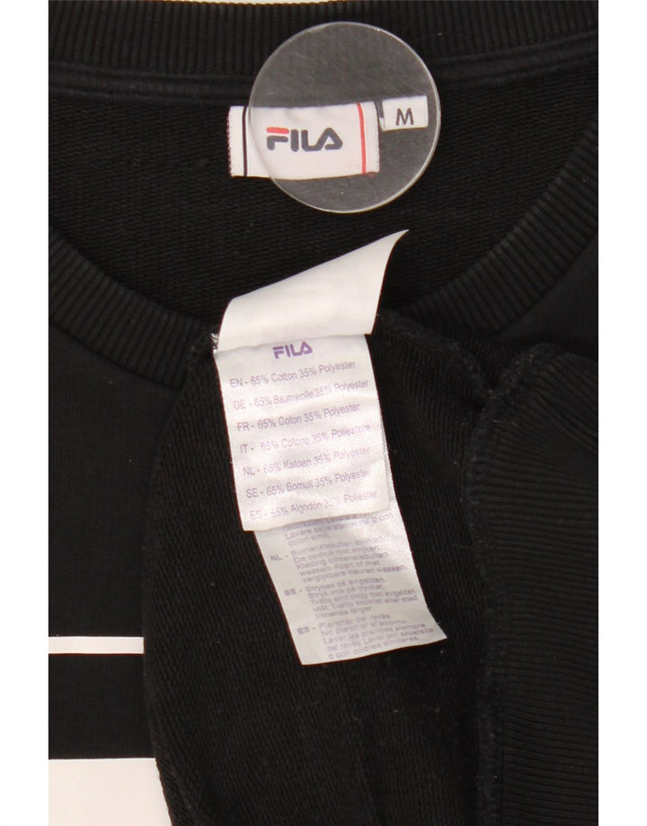 Fila Dame Grafisk Sweatshirt Jumper UK 14 Medium Sort Bomuld