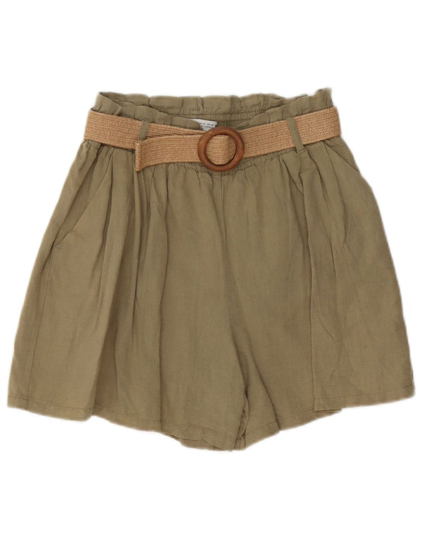 Zara kvinders højtaljede chinoshorts Medium W30 Khaki Linned
