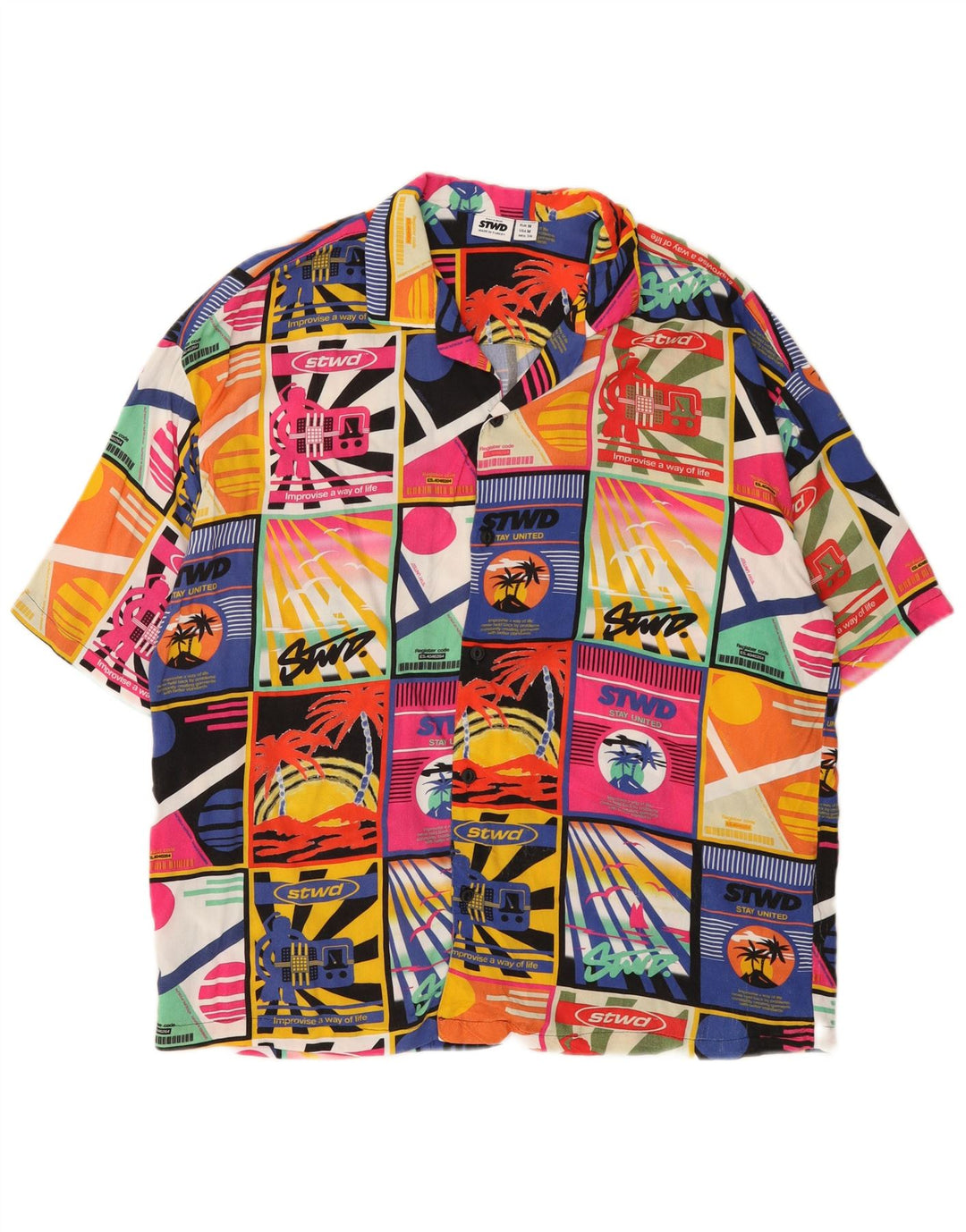 Pull & Bear Herre STWD Grafisk skjorte Medium Flerfarvet Patchwork Hawaiian