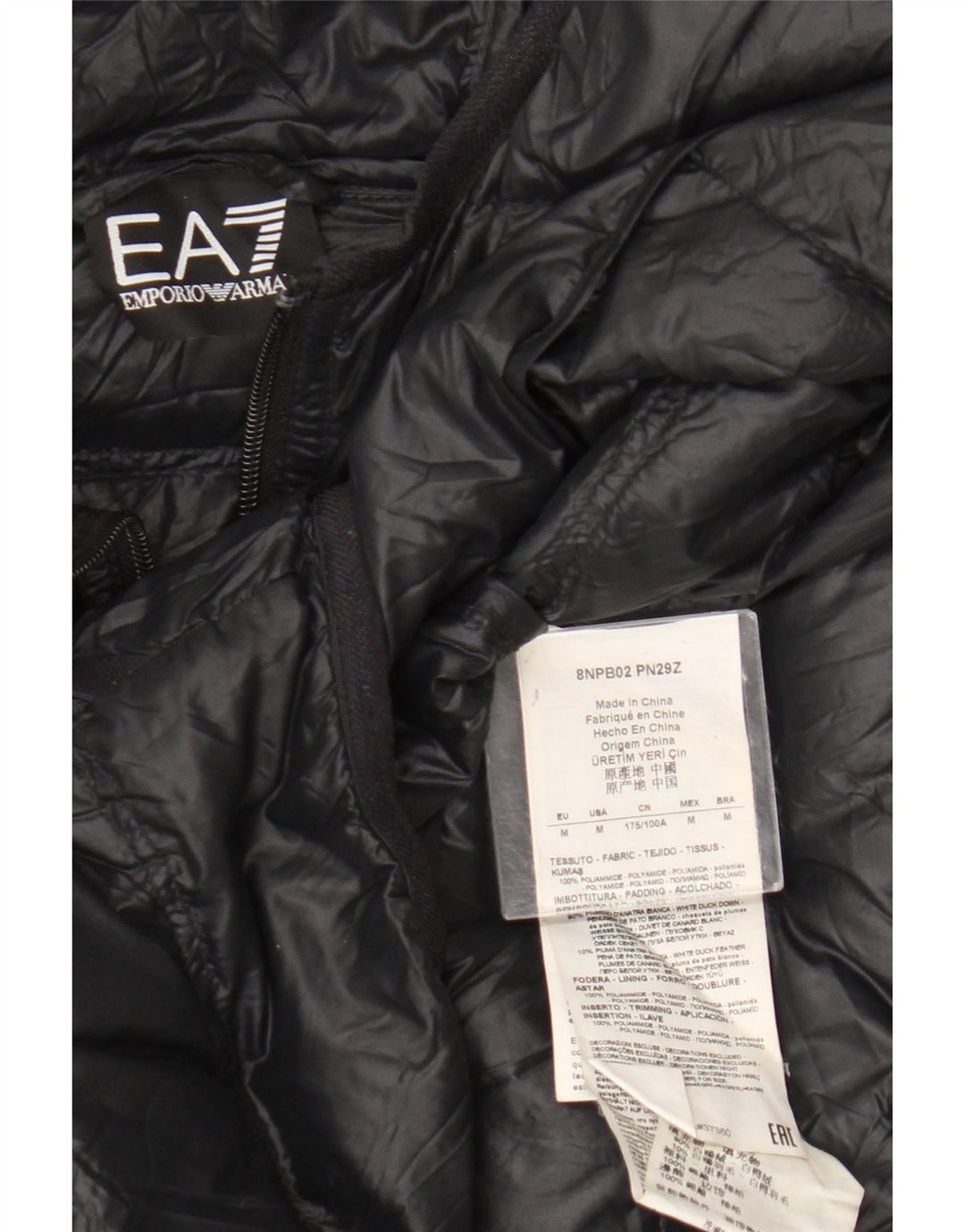 Emporio Armani Herre hættepolstret jakke UK 38 Medium Sort Polyamid