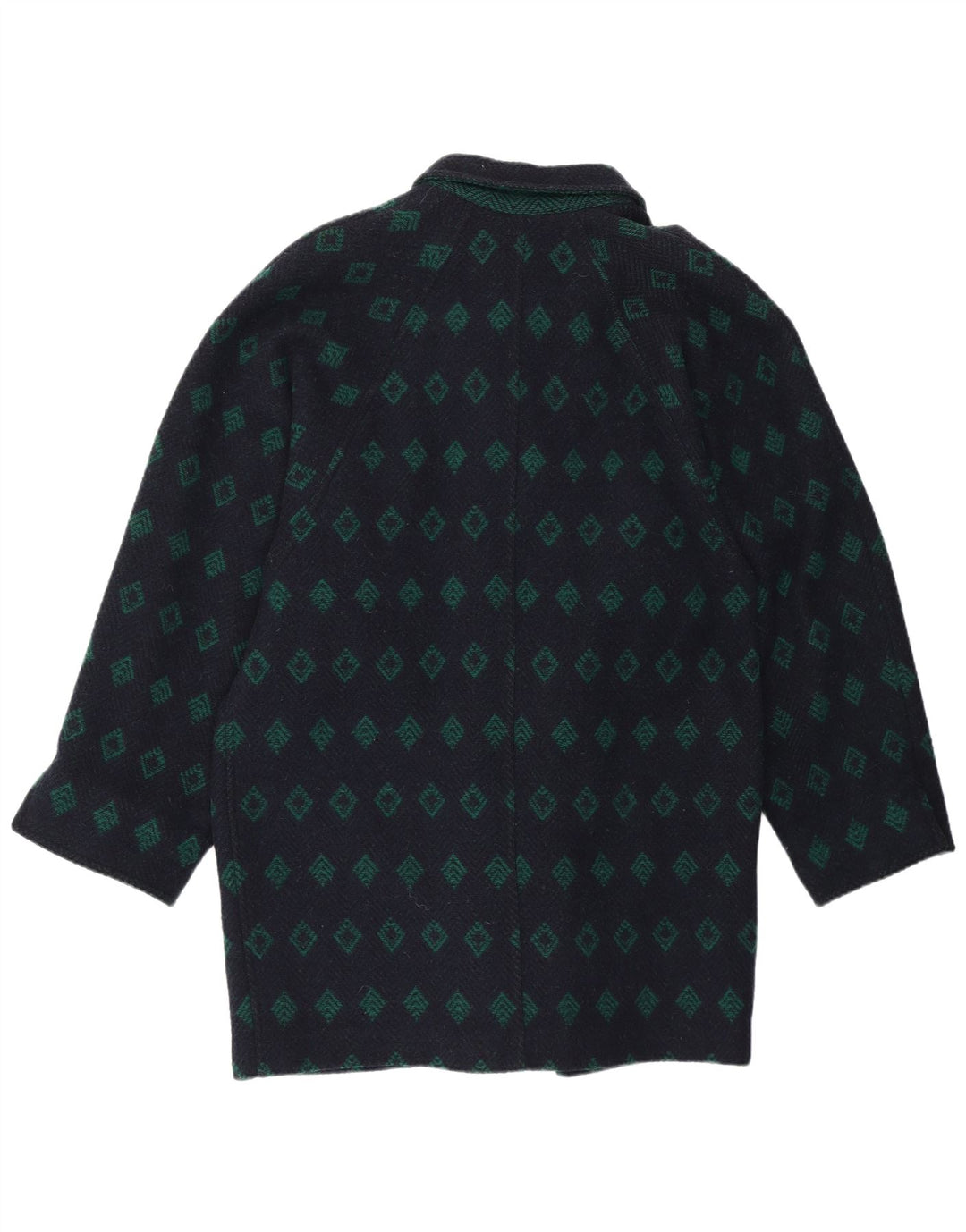 Vintage Dame Loose Fit Overfrakke IT 42 Medium Navy Blue Argyle/Diamond