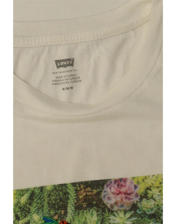 LEVI'S Womens Crop Graphic T-Shirt Top UK 12 Medium White Vintage Levi's and Second-Hand Levi's from Messina Hembry 