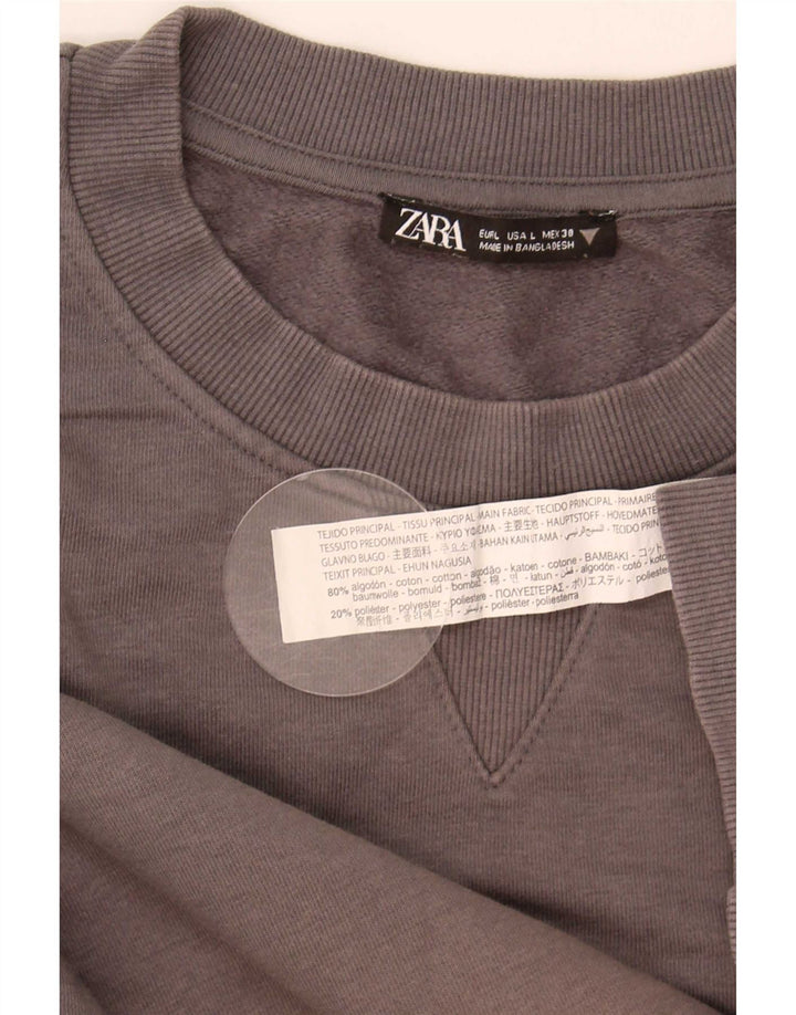 Zara Dame Oversized Sweatshirt Jumper UK 16 Stor Grå Bomuld