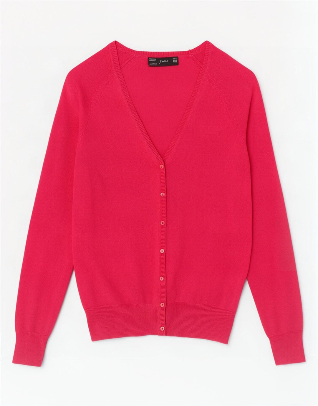 Zara Dame Cardigan Sweater UK 12 Medium Pink Bomuld