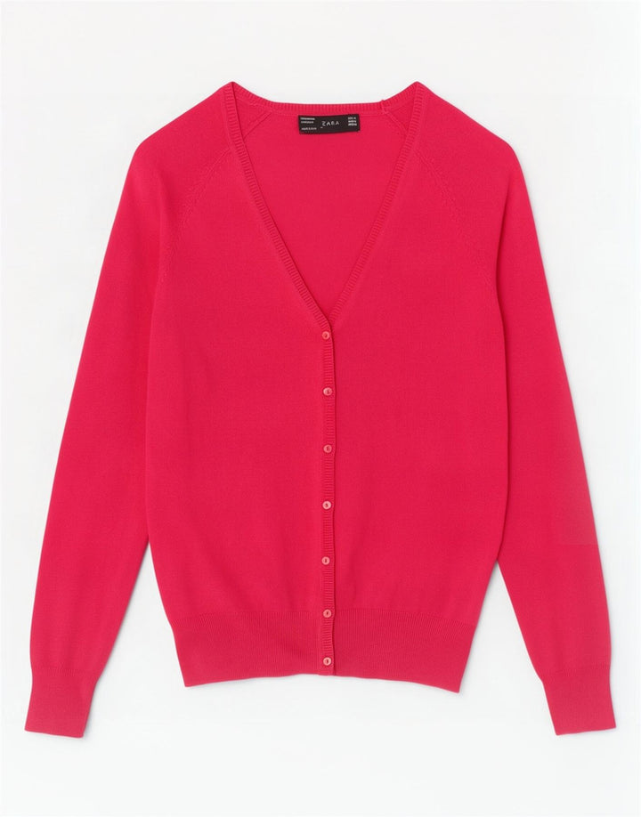 Zara Dame Cardigan Sweater UK 12 Medium Pink Bomuld