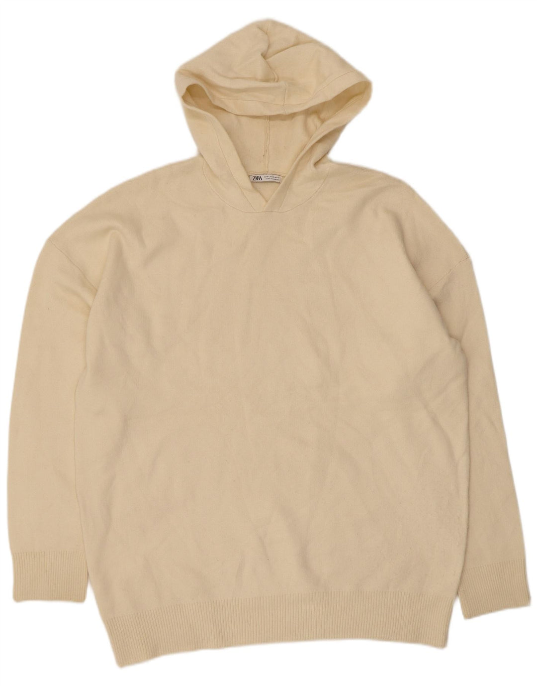 Zara Herre Hooded Loose Fit Jumper Sweater Medium Beige Viscose