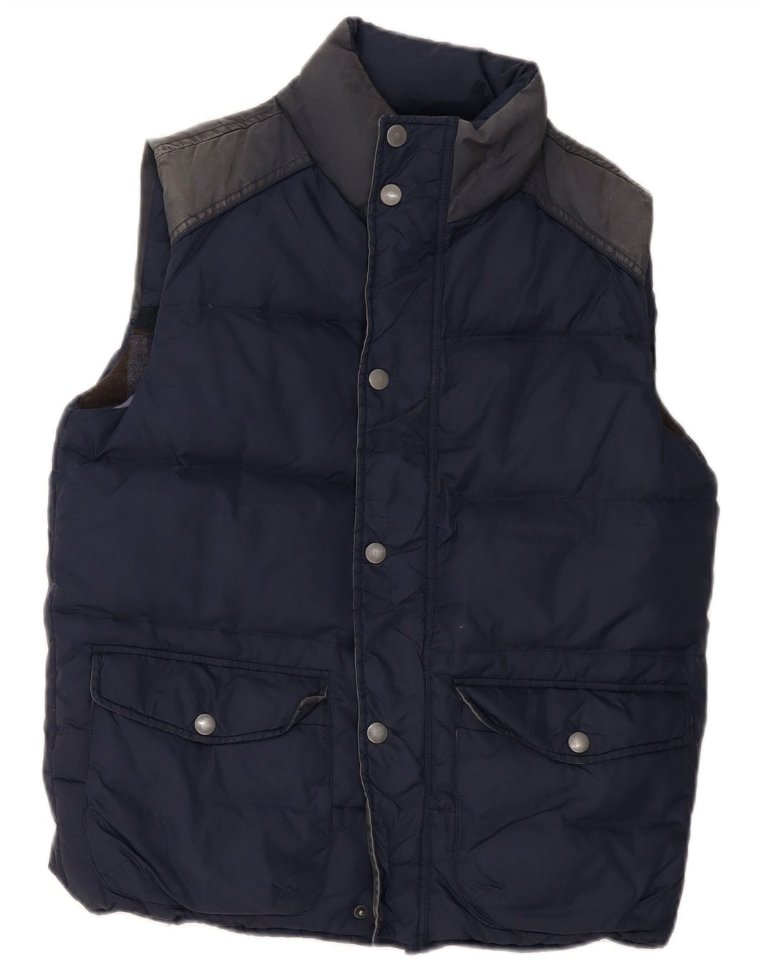 FAT FACE Herre Polstret Gilet UK 38 Medium Navy Blue Colourblock Nylon