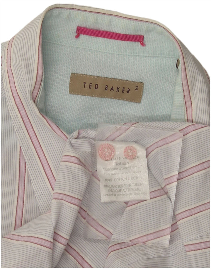 TED BAKER Mens Shirt Small Pink Striped Cotton